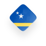 Curacao flag icon in a rhombus shape with a blue background, two white stars, and a yellow horizontal stripe