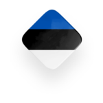 Estonia flag icon with blue, black, and white horizontal stripes in a rhombus shape